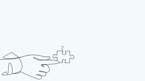 Self drawing line animation of two hands with puzzle pieces connecting together Stock Footage 233703438