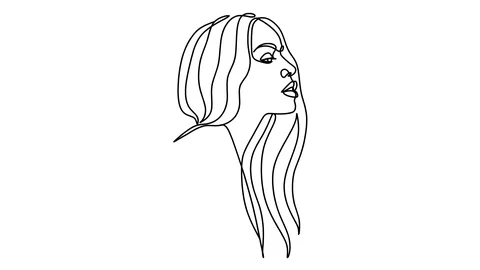 Self drawing of  line drawing hand Woman or girl with long hair Stock-Footage 128417363