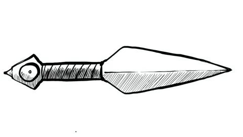 Self drawing linear stiletto on white background. Ritual dagger sketched with Stock Footage 329391077