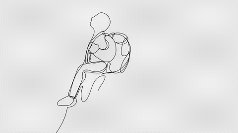 Self-drawing a man on a mountain Stock Footage 155602507