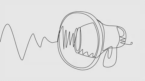 Self-drawing of a megaphone with a blue one line silhouette Stock Footage 237527561