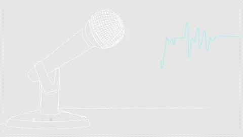 Self-drawing of microphone with sound wave with one line on black screen. Stock Footage 236648366
