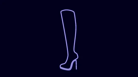 Self drawing neon glowing animation of woman's high heeled fashion shoe Stock Footage 147355134