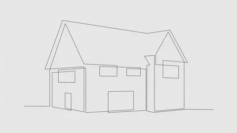 Self drawing one line animation of Cottage house. Rural landscape Vídeos de archivo 196989406