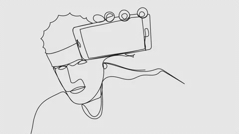 Self-drawing one line serious guy with a smartphone Stock Footage 165555018