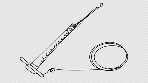 Self drawing one line thin medical syringe Stock Footage 164416562