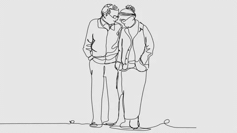 Self-drawing A pair of elderly people holding hands in full length. Animation of Stock Footage 234817515
