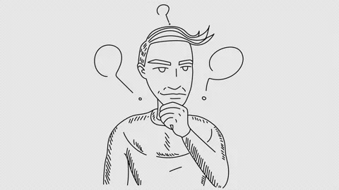 Self-drawing pensive guy in a sketch style on white background Stock Footage 148168852