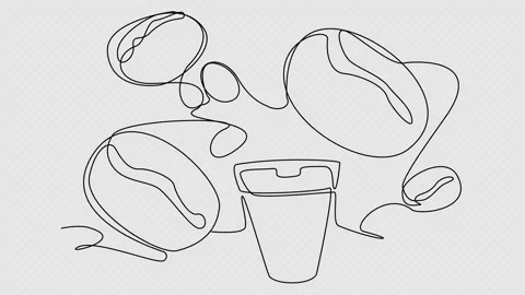 Self-drawing of a plastic cup of coffee and grains in one line Stock Footage 214116833