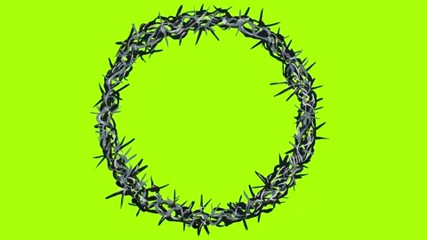 Self-drawing prohibition sign with gray barbed wire on a green background. Sharp Stock Footage 339021145