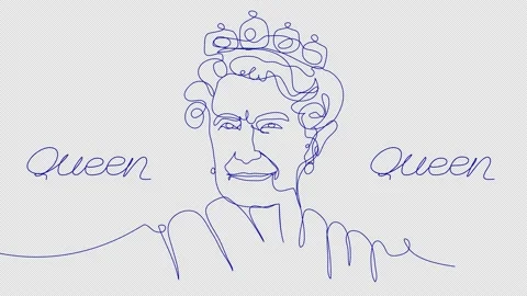 Self-drawing Queen Elizabeth II in one line.  Stock Footage 239369399
