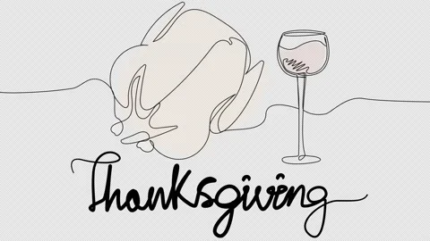 Self-drawing of a roasted turkey with a glass of wine in one line. Stock Footage 220097757