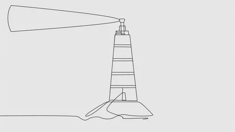 Self-drawing Sea Lighthouse in one line Stock Footage 166484784