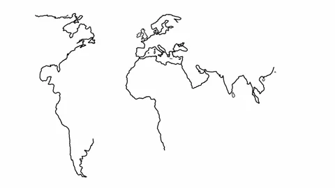 Self drawing simple animation of continuous one line drawing of world map. Black Stock Footage 243518029