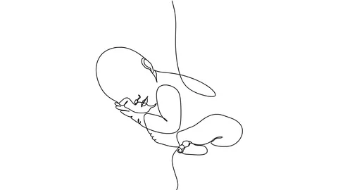 Self drawing simple animation of single continuous one line drawing of newborn Video stock 128419746