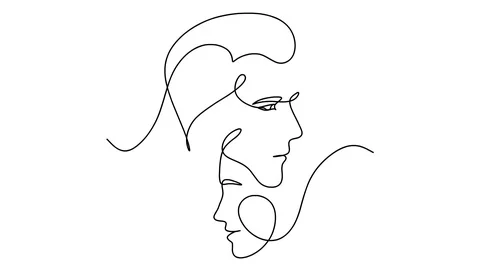 Self drawing simple animation of single continuous one line drawing of couple Stock-Footage 128419795