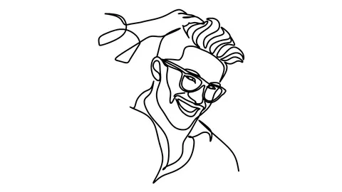 Self drawing simple animation of single continuous one line drawing of male Video stock 128420260