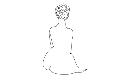 Self drawing simple animation of single continuous one line drawing female Stock-Footage 128421173