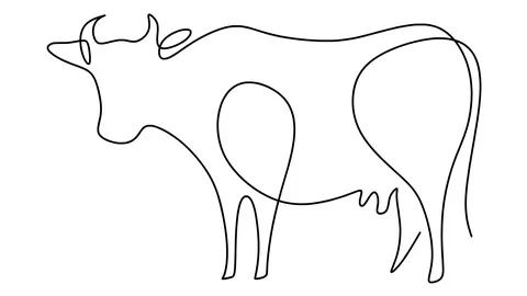 Self drawing simple animation of single continuous one line drawing of Cow. Stock Footage 128425430