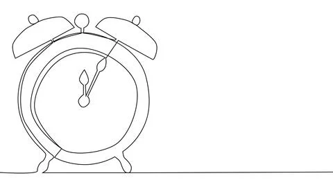 Self drawing of single continuous line alarm clock. Minimalism. Full length o Stock Illustration