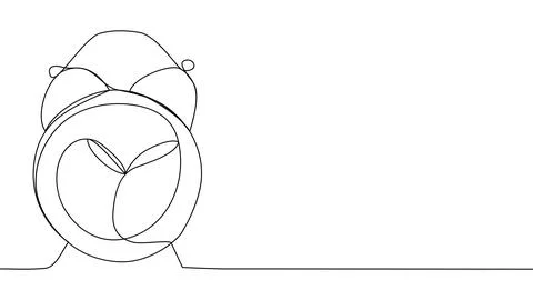 Self drawing of single continuous line alarm clock. Minimalism. Full length o Stock Illustration