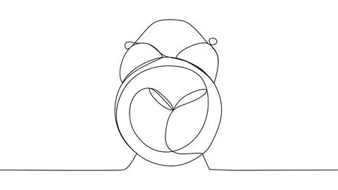 Self drawing of single continuous line alarm clock. Minimalism. Full length o Stock Illustration