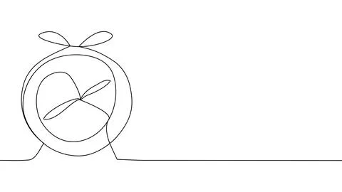 Self drawing of single continuous line alarm clock. Minimalism. Full length o Stock Illustration