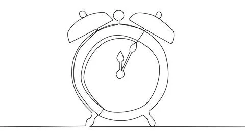 Self drawing of single continuous line alarm clock. Minimalism. Full length o Stock Illustration