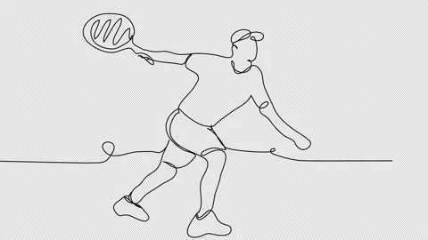 Self-drawing of a tennis player with one line on a white screen.  Stock Footage 236648243
