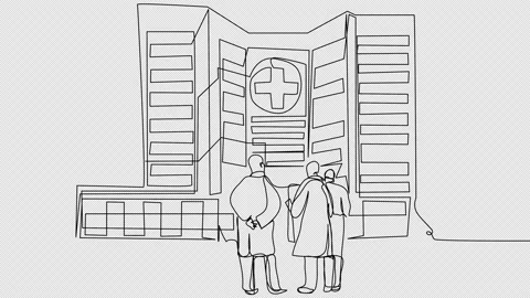 Self-drawing Three doctors discuss in one line on a white screen.  Stock Footage 236397933