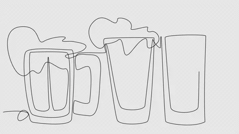 Self-drawing three glasses of beer in single line on a white screen. Stock Footage 204947583