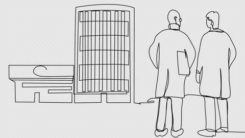 Self-drawing Two doctors communicate near the hospital in one line  Stock Footage 235669392