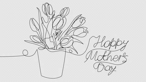 Self-drawing of a vase with red tulips in one line on a white screen. Stock Footage 239369907