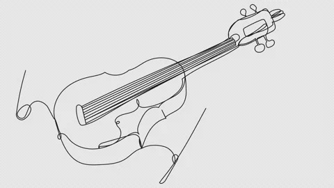 Self-drawing of a violin with a bow in one line Stock Footage 166538102