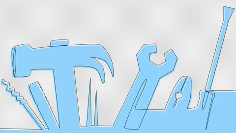 Self-drawing of working tools in one line on a white screen. Stock Footage 207449585