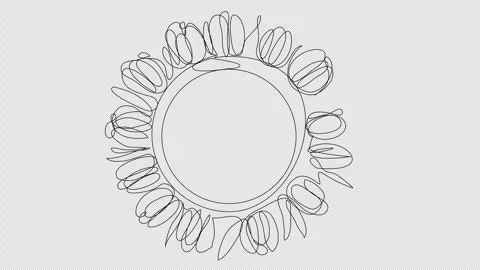 Self-drawing of a wreath with tulips in one line on a white screen. Stock Footage 240355143