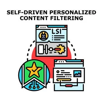 Self driven personalized content filtering algorithm concept Stock Illustration