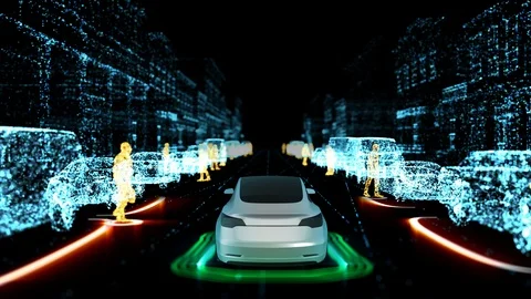 Self Driving Autopilot,  Lidar radar assistance technology, Autonomous Car 4K Stock Footage
