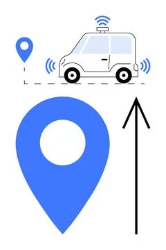 Self-Driving Car with GPS Navigation Markers and Forward Direction Arrow in.. Stock Illustration