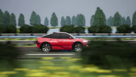 Self driving car on the highway. 3D rendering. Stock Footage 137228159