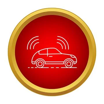 Self driving car icon with sensing waves Illustrazione stock