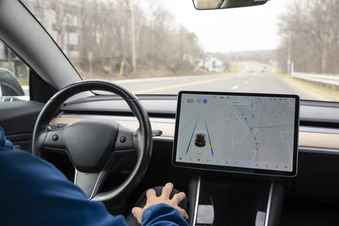 Self driving car from inside Stock Photos