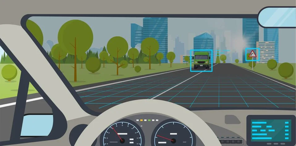 Self driving car inside view イラスト素材