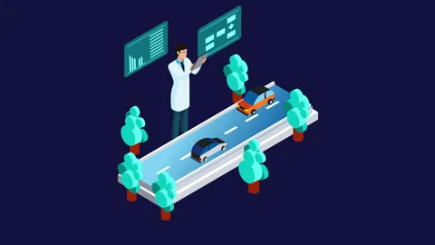 Self-driving car. Isometric Concept. Vídeo Stock 105818669