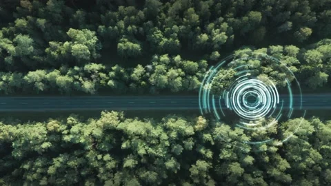 Self Driving Car passes Regular Car on Forest Road Stock Footage 172675201