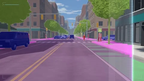 Self Driving Car Semantic Segmentation of City Street Animation Stock Footage 348021896