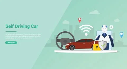 Self driving car technology concept with robot intelligence for website templ Stock Illustration