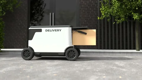 Self-driving delivery, The robot is delivering the goods Видео 234982916