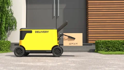 Self-driving delivery, The robot is delivering the goods Stock Footage 252955145