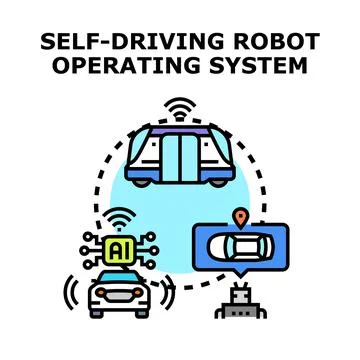Self driving robot operating system connectivity concept Stock Illustration